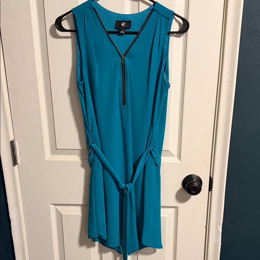 Iz Byer Turquoise Sleeveless Mini Dress with Front Zipper
